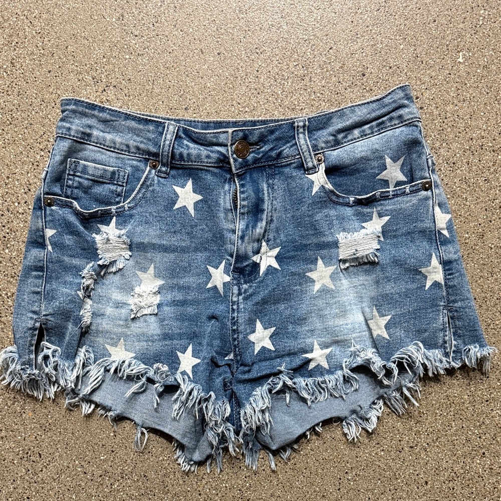 Starry Blue Distressed Jean Shorts